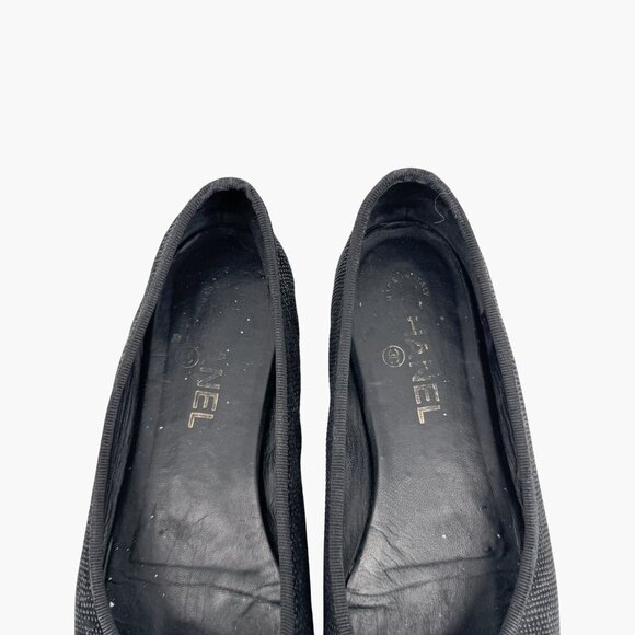 Chanel CC Cap Toe Ballet Flats Black & Gold Textured Shoes Size 38.5 US 7.5-8 - Picture 4 of 14